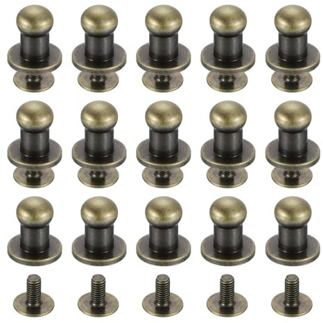 QUARKZMAN 15 Juegos de Remaches de Cabeza de Bola de Latón, Botón de Remache de Pezón con Tornillo de 5 mm de Diámetro para Manualidades en Cuero, Bronce