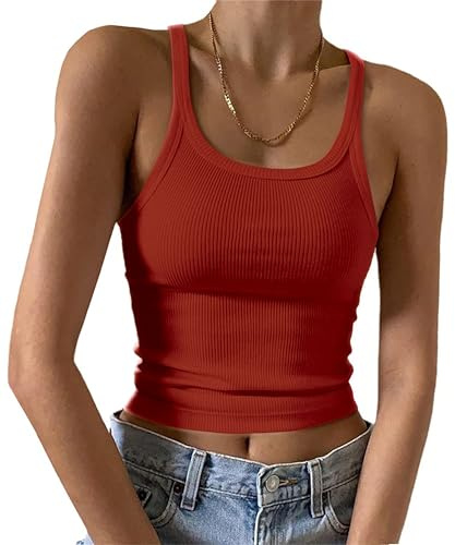 Imily Bela Tops para mujer sin mangas sexy tops básicos bonito corte espagueti top slim fit, borgoña, S