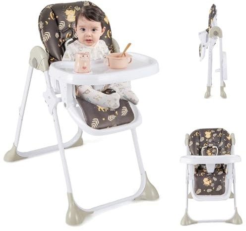 COSTWAY Trona Convertible para Bebés con Altura Regulable, Respaldo y Reposapiés Reclinables, Bandeja de Comida Extraíble, Trona Portátil Bebe, Silla de Comedor para Bebé con Ruedas