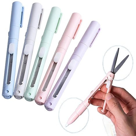 BZVCRTYKL 5 Stück Klappschere, Papierschneider, Stift, Präzisionskunstschneider, Aufkleberschneider, Bastelschere, Allzweckmesser, doppelseitiges Schneidwerkzeug mit doppeltem Verwendungszweck/10991