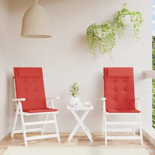 Ailgely Hochlehner Auflage mit Kopfpolster 2Stück, Gartenstuhlauflage rutschfest Befestigungsbänder UV-Lichtechtheit Rot