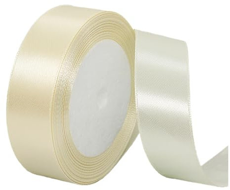 POPOYU Satinband Cremeweiss 25mm,Cremeweiss Band 2.5cm,Dekoration Präsent Geschenkband,23M Geschenkband Schleifenband für Kleid,Hochzeit,Geburtstag Geschenke,Satin Dekoband,Deko Band Geschenkverpack