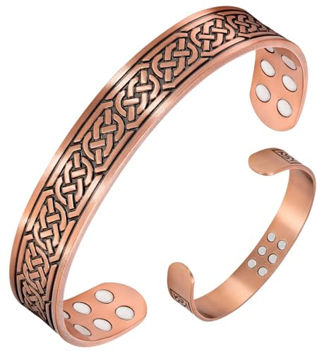 Jeracol Kupferarmband mit 18 ultrastarken Magneten, 99 % massives reines Kupfer, Magnetarmband, verstellbarer Armreif mit Geschenkbox., 6.89 inches or 17.5 cm, Kupfer
