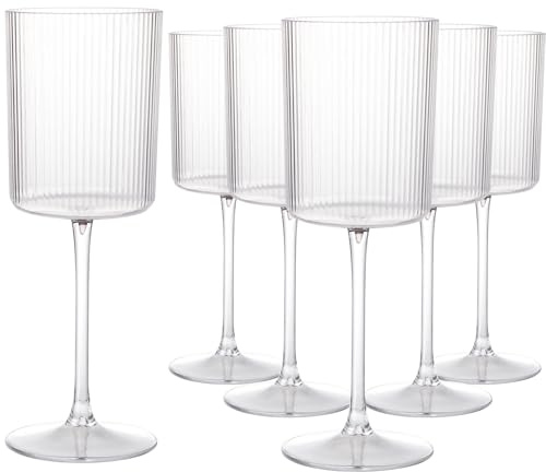 Ciaell 12 PCS Plastic Ribbed Wine Glasses - 10 OZ Plastic Square Wine Glasses with Stem - Disposable Champagne Cups for Parties & Weddings & Party