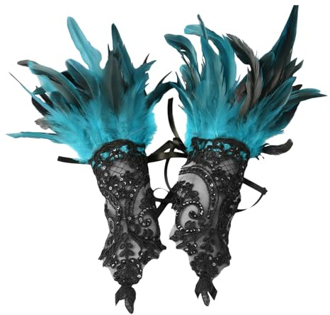 Lufdegim Damen Spitze Feder Fingerlose Handschuhe, Mesh Feder Lange handschuhe für Karneval, Halloween, Hochzeit Kostüm Zubehör
