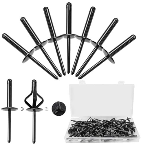 FSWWSF Set di rivetti ciechi in alluminio Tri Fold Exploding per industria, costruzione, metallo, automobili, mobili et (nero, 4,8 x 25 mm)
