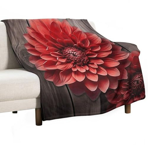 Superweiche, bedruckte Flanelldecke, Blume, rote Dahlie, weiche, leichte, gemütliche Decken für Couch, Schlafzimmer, Anti-Pilling (152,4 x 203,2 cm)