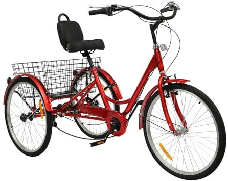 Owneed 24 Zoll Fahrrad | Citybike | Fahrräder | Bike 7 Gang Erwachsene Unisex | Dreirad für Erwachsene - Aluminiumfelgen -Kohlenstoffstahlrahmen - Komfortsattel - Umweltfreundlich. (Rot)