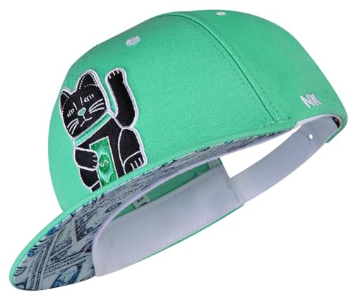 Dimma barn snapback keps barnkeps vinkekatt mintgrön en storlek justerbar unisex basebollkeps keps trendig streetwear stil basebollkeps med rak skärm, Grön, One size