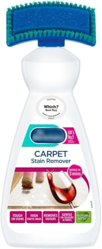 HOCHSTE® Carpet Stain Remover 650ml Tough on Stains & Odours Built-in Brush Safe for Colors & Fabrics Fast Acting Deep Clean for High Traffic Areas Ideal Pet Violet Blossom Scent White - 1 Pack