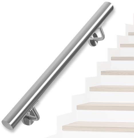 OUUTMEE Stainless Steel Handrail for Stairs – 100CM Wall-Mounted Stair Railing with Brackets, Indoor/Outdoor Handrail for Loft, Porch, Garage & Deck