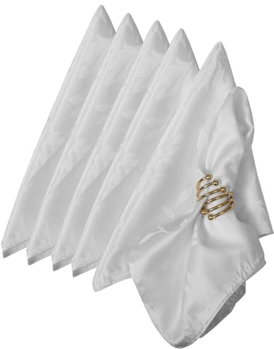 Romanstile Christmas Napkins Cloth White Set of 6,45x45 cm (18x18 inch) Reusable,Elegant Jacquard Vintage Floral Pattern for Xmas Dinner Table,Holiday Party,New Year Celebration,Festive