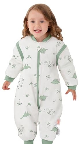 LAT Saco de Dormir para Bebé con Pies Mangas Extraíbles, 2.5 TOG Algodón Saco de Dormir de Invierno para Bebé Pijiama de Verano para Bebé