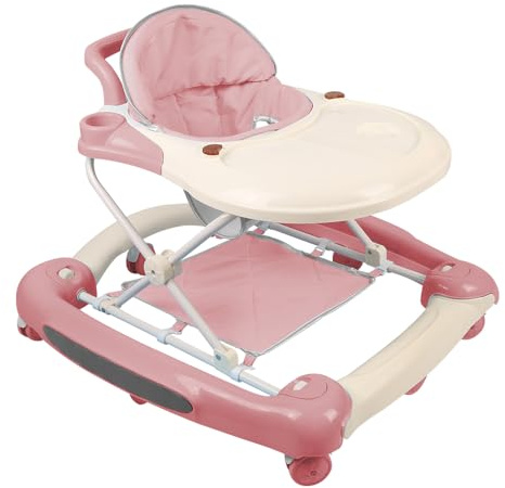 Passeggino per bambini con funzione altalena a rotelle, 5 in 1 con luce, musica, centro di gioco. Tavolo da pranzo pieghevole per bambini a partire da 6 mesi - 67 * 72 * 92 cm - Rosa (A)