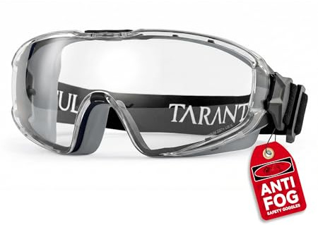 Tarantula ANSI Z87.1+ Safety Goggles Over Glasses, Anti-Fog & Anti-Scratch UV380 Lenses, Adjustable Strap, High-Impact Eye Protection for Lab, Woodworking & DIY, Grey
