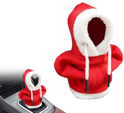 CUVZORA Weihnachten Gangschaltung Hoodie-Abdeckung, Universal Schalthebel Hoodie, Weihnachtsdekorationszubehör für den Schalthebel im Auto, für Auto Dekoratives(Rot)