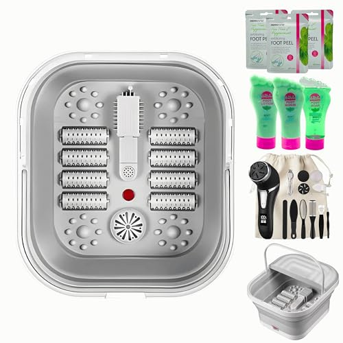 Electric Foot Spa Massager with LED Light Therapy, Shiatsu Rollers & Medicine Box Compartment – Deep Tissue Foot Bath Soak for Circulation & Relaxation (Mint)