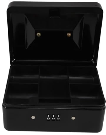 HAMPPLIES Boîte de Rangement Verrouillable, Boite A Code, Coffre-fort Compact en Acier Laminé à Froid Noir, Grosse Capacité, pour Bureaux et Commerces