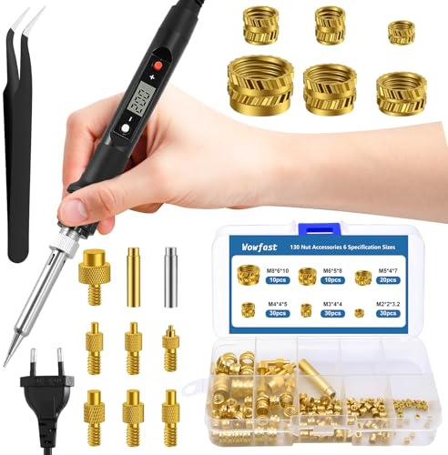 130 Stück Lötspitzen Gewindeeinsatz Set,Lötkolben Set,80W LED einstellbare Temperatur, Lötkolbenspitzen für Gewindeeinsätz Einschmelzmuttern M2 M3 M4 M5 M6 M8