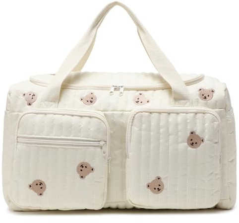 Sac à couches matelassé, motif ours en peluche, sac de sport mignon, portable et léger pour les voyages à l'hôpital et en week-end, 18, 9 x 8, 7 x 10, 2 pouces