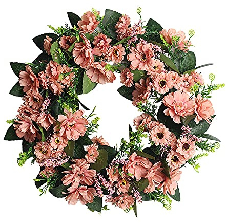 Künstlicher Eukalyptus-Kranz, künstlicher Blumenkranz, Deko-Kranz für Haustür, Heimdekoration, Frühlings-Sommer-Kranz für alle Jahreszeiten – Außendurchmesser 45 cm, Herbst-Gänseblümchen-Kranz