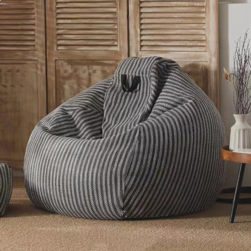 Poltrona A Sacco Fodera For In Cotone E Lino (senza Imbottitura) Bambini Adulti Pouf Ultra Morbido Lavabile Ottomana Pigra Divano Posti Sedere Pavimento Mobili Da Soggiorno(Black,90x100cm)