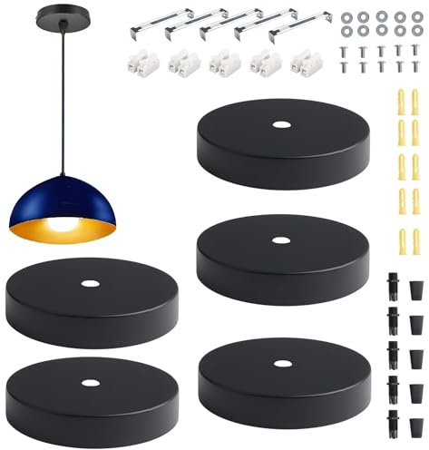 ZXBBTZ 5 PCS Rosetón para Lampara de Techo Ø 10cm, Florón Lámpara Techo Decorativo, Embellecedor deLámpara Negro de Metal, Cubierta para Lámparas deTecho para Salón Habitacion Cocina y Pasillo