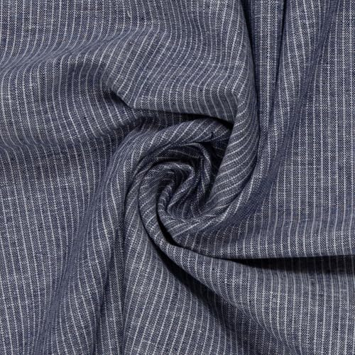 Baumwoll Leinen Stoff Meterware gestreift – 55% Leinen 45% Baumwolle – Sommerstoff für Blusen, Hemden, Kleider & Deko – Meterware ab 50 cm – 8 Farben (dunkelblau)