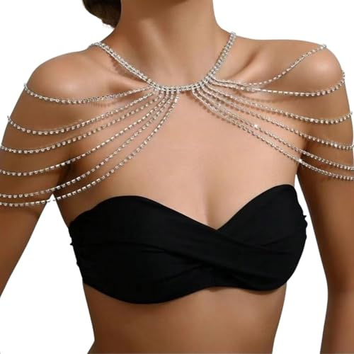 RUNRAYAY Elegante Perla Bianca Catena per il Corpo Reggiseno Perline Bikini Lingerie Collana a Catena Alla Moda Spalla Catena per Il Corpo Gioielli Festival Rave Catena da Braccio per Le Donne