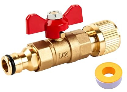 EVBOTGEE Messing Schlauchverbinder mit Absperrventil, für 1/2 und 3/4 Zoll, Gartenschlauch Hahn, geeignet für Schlauchtrommel, Wasserhahn und Tank