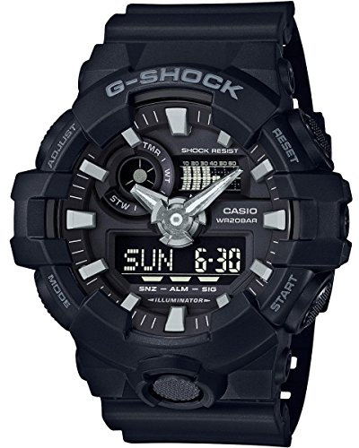 Casio Reloj Cuarzo Hombre 52.00mm con dial Análogico-Digital Negro y Correa de Rubber Strap Negro GA-700-1BER
