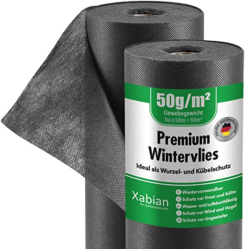 Xabian Wintervlies 48m² (30m x 1,6m) 50g/m² Frostschutz für Pflanzen schwarz - Sehr hochwertiges Winterschutzvlies für Pflanzen mit extrem hoher UV-Beständigkeit | Idealer Winterschutz für Pflanzen