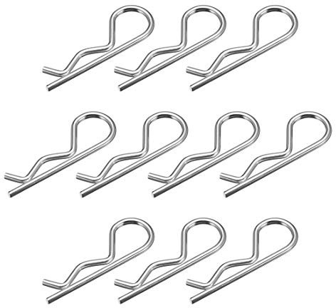 sourcing map Pasadores de clip Alambre de 3 mm Acero al carbono 60 mm de longitud Remolque R En forma de resorte Cotter Tractor Cortacésped Sujetador Hardware Tono plateado 10 piezas