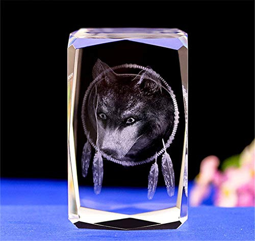 Kristallglas-Wolffigurmodell, 3D-Lasergravur, Wolfs-Ornamente, Kunst, Tier-Kristallglaswürfel, Gravur, Skulptur, Geschenke mit Geschenkbox (30 x 30 x 40 mm)