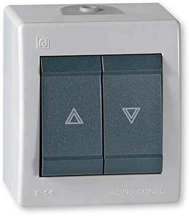 ALING-CONEL | All-in-One Aufputz Jalousientaster | Rolladenschalter - Grau / Anthrazit | 10AX/250V~ / IP 44 | Serie: Power Line | Art.-Nr. PL003-257.1A