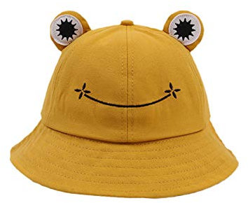 Fischerhut für Erwachsene, Frosch-Angler, Sonnenhut, Sommerhut aus- Baumwolle, niedlicher Frosch-Hut für Frauen Gelb Erwachsene (56–58 cm)