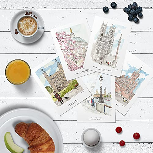 Me Loovely Beautiful London Printed Cards Set of 5 Watercolour Artwork Postcards for Office Desk School Coffee Table Wall & Gifting | Gifts (A6 Size)