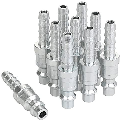 JOROY 1/4 Air Plug with Hose Barb, Industrial M-Type Fittings, 1/4 Inch Flow Size. 1/4 Inch Hose Barb, Steel Material, 300PSI, 10 Pieces Air Compressor Hose Fittings