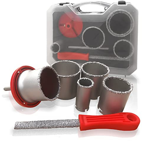 SagaSave Lochsägen-Set, robust, Hartmetall, langlebig, mit Zentrierbohrer für Metall, Holz, Steckdosen, Rohrausgänge, Fliesen, Keramik, Naturstein (33–53–67–73–83 mm)