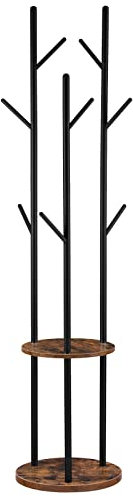 HOOBRO Garderobenständer, Freistehender Kleiderständer, Garderobe in Baumform mit 8 Haken, 2 Runde Ablagen, für Kleidung, Hut, Tasche, Wohnzimmer, Schlafzimmer, BüroDunkelbraun-Schwarz EBF33YM01G1