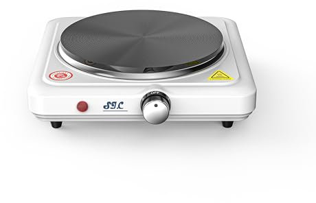 SIC Plaque de cuisson électrique portable à un feu, en fonte, température réglable, pour camping, voyage, cuisine extérieure (Blanc, 1500W)