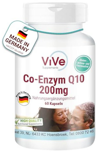 Co-Enzym Q10 200mg - 60 Kapseln Ubichinon für 60 Tage - 100% vegan - Hochdosiert | Qualität aus Deutschland von ViVe Supplements