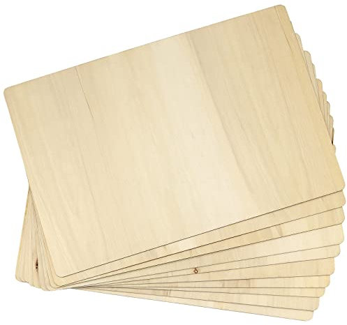 KOHAND 10 PCS 18 x 12 Inch Basswood Sheets, Plywood Board,1/8 Inch 3 mm Unfinished Plywood Craft Wood Thin Sheets, Rectangle Wooden Cutouts for Crafts, Laser Projects, Pyrography, Painting