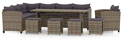 Gecheer 7-TLG.Garten-Lounge-Set Gartenmöbel Sofa-Set Gartensofa-Set Sofagarnitur Garnitur Mit 1 x Sofa in,1 x Gartenstuhl,4 x Hocker,1 x Tisch (mit Erweiterung),8 x Sitzkissen,8 x Rückenkissen