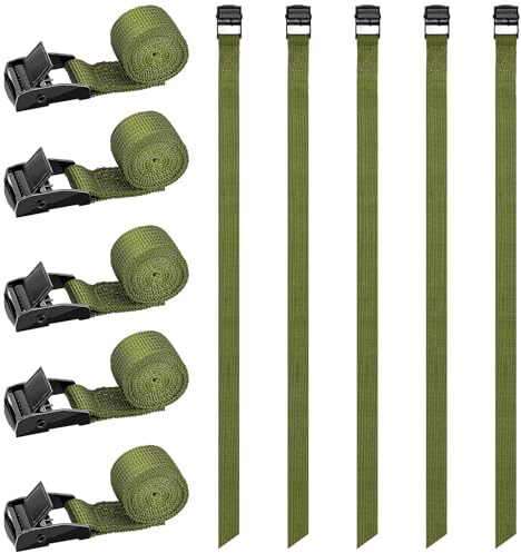 RIO Direct 10 Stück Spanngurt kurz 50cm,Grün Kleine Zurrgurte Kurze | Befestigungsriemen,Spanngurte Fahrradträger,Kleine Spanngurte mit klemmschloss für Fahrrad,Sackkarre,Motorrad,Gepäck