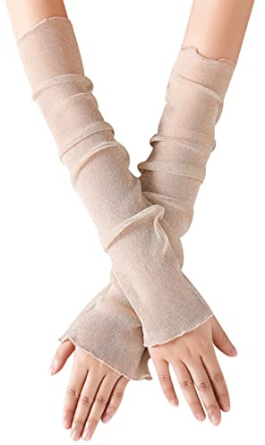 Handschuhe für Damen, Sommer Elegant Spitze Lang Handschuhe Armstulpen Sonnenschutz Fingerlose Fahrradhandschuhe Opern Party Handschuhe Handschuhe für Radfahren,Laufen,Golf,Fahren,Beige