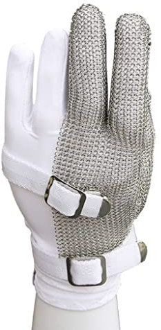 BCPPO Kettenhandschuh 3-Finger-Schnittschutzhandschuhe aus Metall, Koch, Metzger, Tischler, Schneider, Sicherheitsarbeitshandschuhe, universell for Linke und rechte Hand (Size : A Pack of one/XXL)