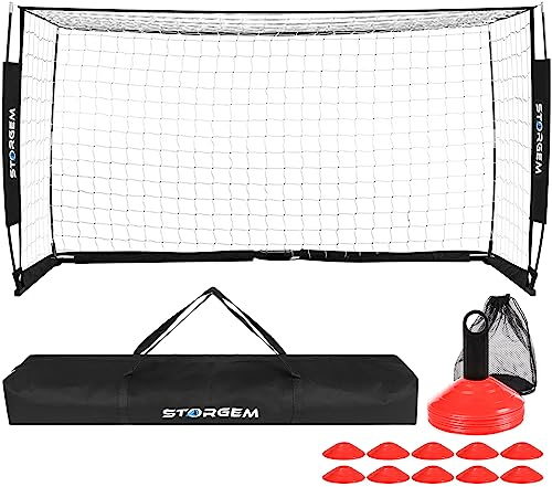 Storgem Soccer Goal,Soccer Net,Soccer Goals for Backyard,with Bow Frame,Collapsible Metal Base and 15 Training Cones (6x4Ft)