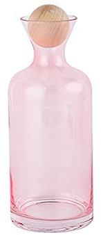 GRFIT Jarra Botella de Agua fría Rosa con Tapa de Bola de Madera Jarra de Vidrio de Alta Temperatura for el hogar, Oficina, Restaurante y cafetería (40.5 oz) Jarra de Agua
