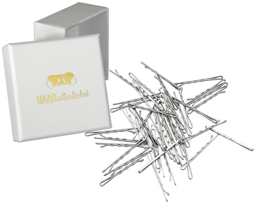 HAARallerliebst 50 Haarnadeln extra breit - 5 cm Bobby Pins - silber für graues Haar – Haarklemmen Damen & Hair Pins in weisser Box - Perfekte Haarnadel für Styling & Halt